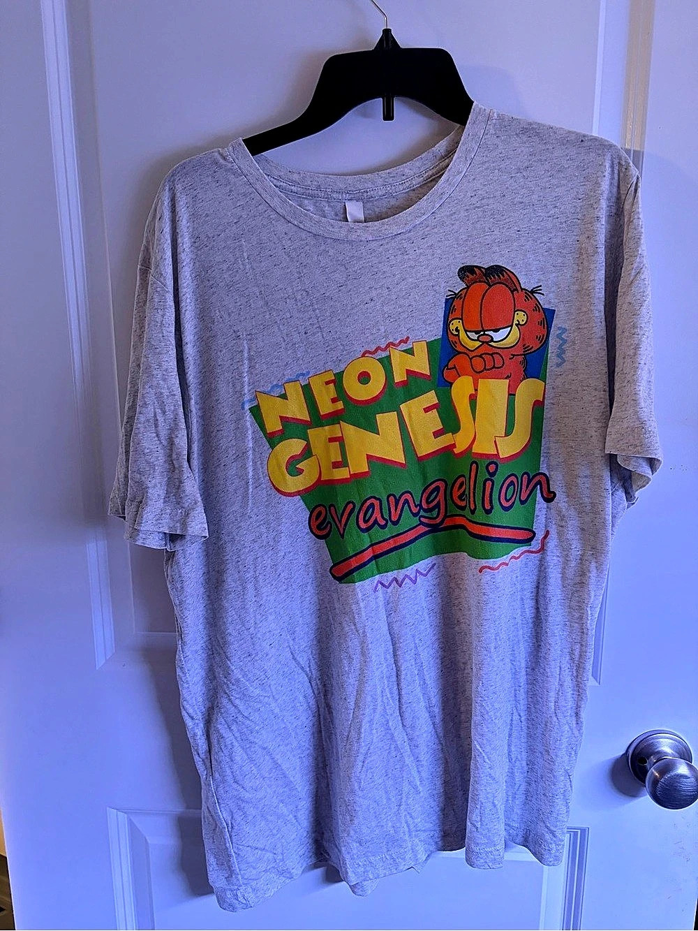 Canvas Garfield Neon Genesis Evangelion graphic tee Gray Size 2XL